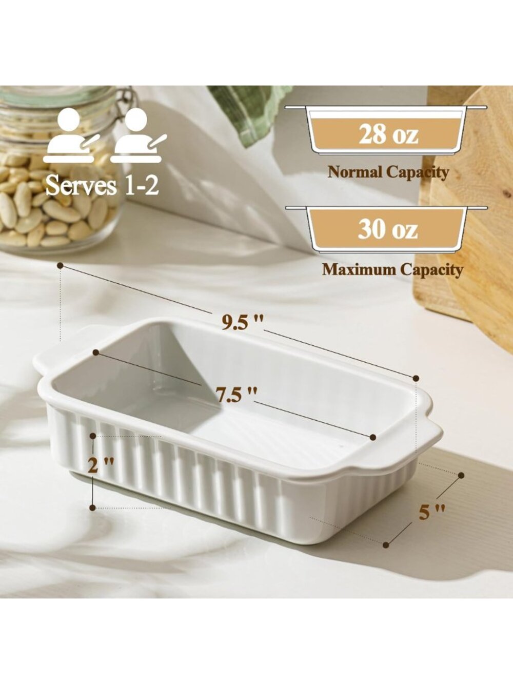 Set of 2 Mini Ceramic Casserole Dishes - 30 Oz Bakeware for Lasagna & Meal Prep - Picture 3 of 7